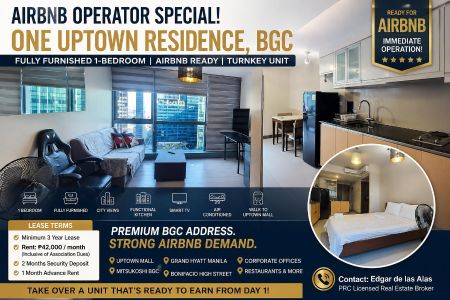 Semi Furnished 1 Bedroom Unit at One Uptown Residence for Rent