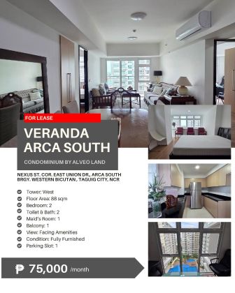 Fully Furnished 2 Bedroom Unit at The Veranda for Rent